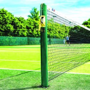 Metal tennis post with powder-coated steel frame for outdoor court