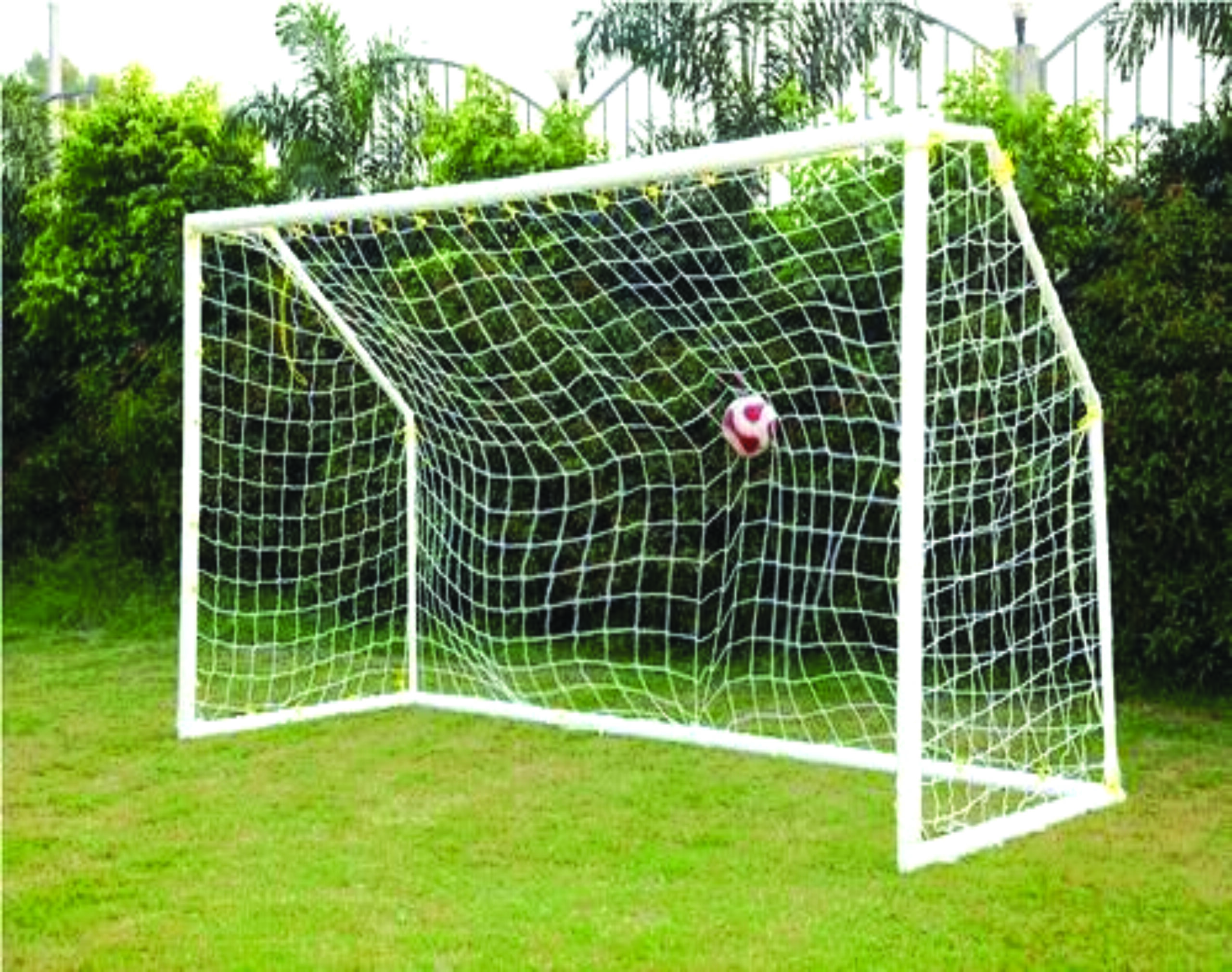 Metal football goal post with powder-coated frame for outdoor ground